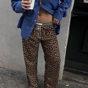Leopard Print Straight Leg Pants